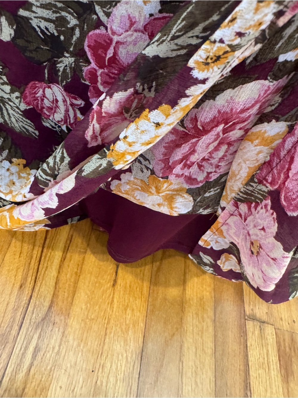 Floral Maroon Maxi Dress with Mustard and Pink Blooms - Picture 5 of 8
